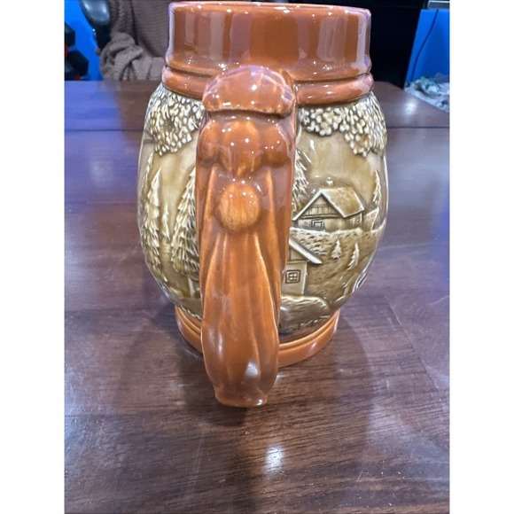 Handmade Vintage Glazed Beer Mug Stein Farm Men Drinking Trees  Detailed 1973 - Picture 4 of 8